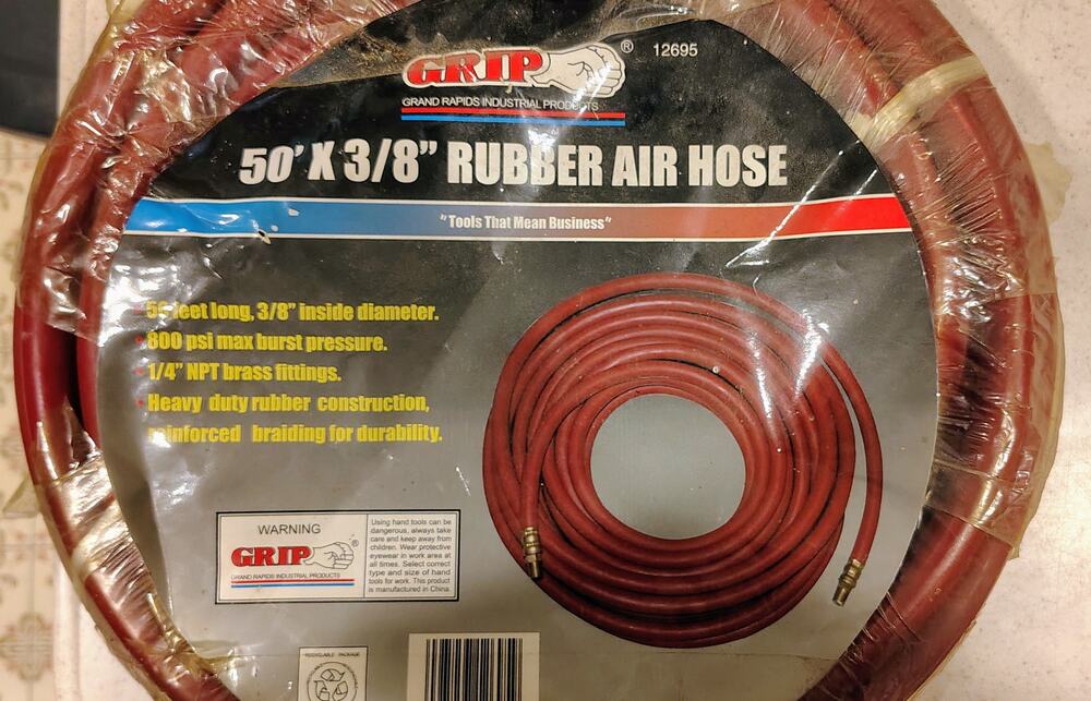 New GRIP 50' x 3/8" Heavy Duty Rubber Air Hose - 800 PSI